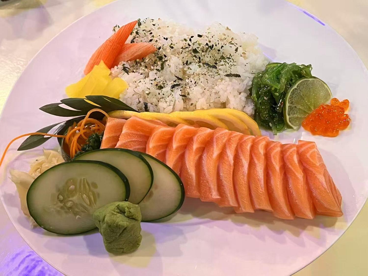 Salmon Sashimi Don Chirashi Plate at Neon Sushi, Japanese Restaurant in Schenectady Salmon Sashimi Don Chirashi Plate at Neon Sushi, Japanese Restaurant in Schenectady